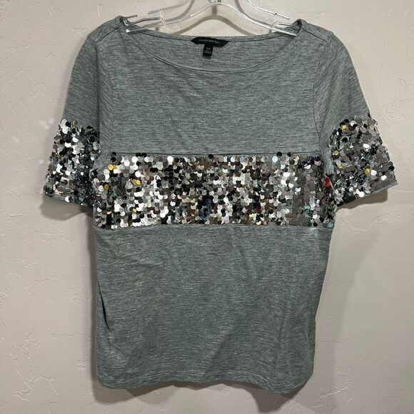 Banana Republic Gray Metallic Silver Sequin Shirt Top Short Sleeve - Picture 1 of 4